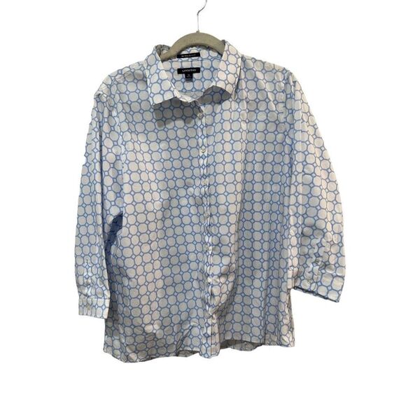 Lands'End Abstract Circle Print No Iron Supima Button Up Shirt White Size 18 - Picture 1 of 6